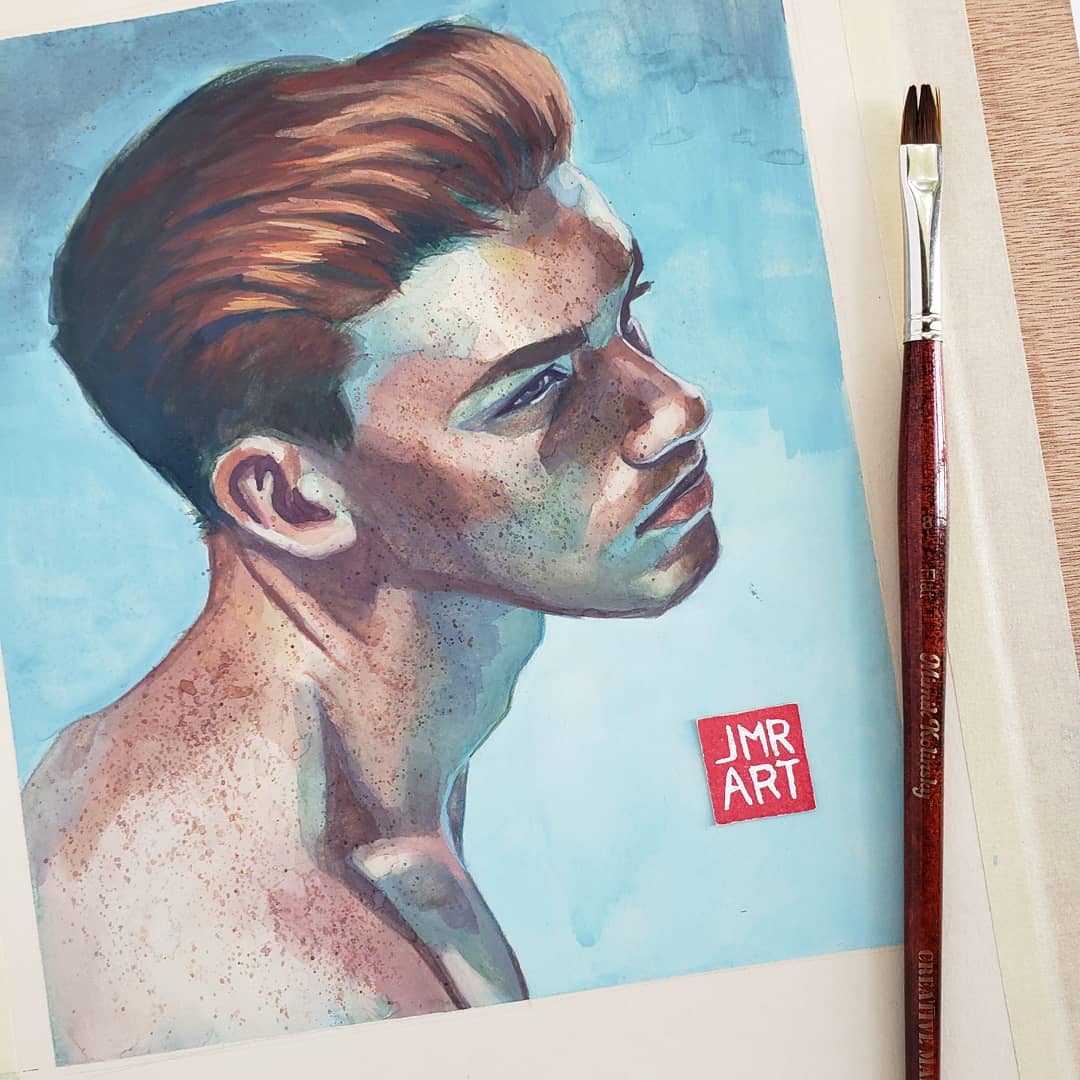 "Portrait of a young man with vibrant colors and artistic brushwork."